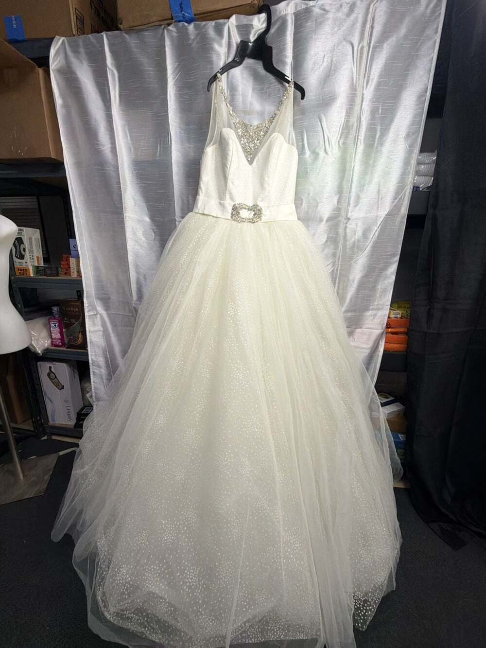 Demetrios Style 555 Ivory Sparkle Tulle Ball Gown Wedding Dress Size 10 NWT